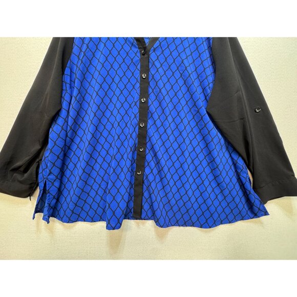 Catherines Womens Button Up Tunic Blouse Shirt Sze 2X Blue Colorblock Streetwear - Picture 4 of 10